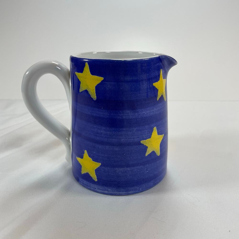 Starbucks Bellini Ciao Italia Sun Stars Vintage Creamer Pitcher Blue Yellow 4" - Picture 3 of 7